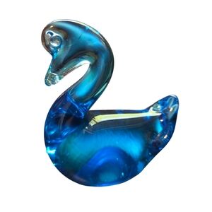 Turquoise Blue Glass Swan Duck Paperweight Figurine